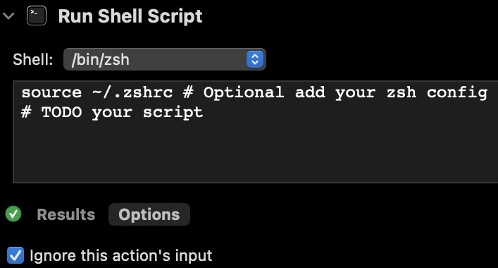 This is the Run Shell Script action where you put shell commands.